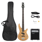 Glarry GIB 4 String Bass Guitar Full Size SS pickups w/20W Amplifier - Burlywood